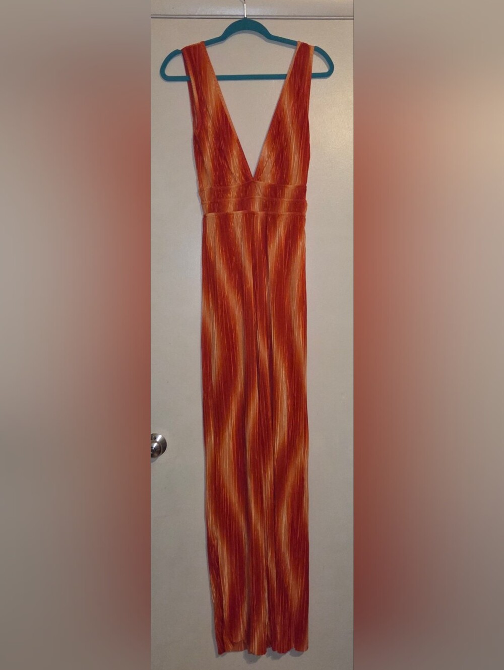 Fashion Nova Orange-Red Plisse Jumpsuit